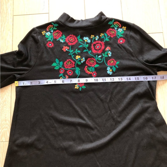 Loft Floral Embroidery Mock Neck Long Sleeve Top in Black - Picture 3 of 10